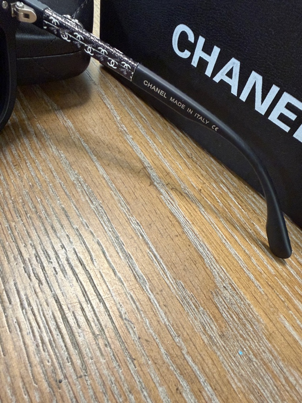 CHANEL Black Monogram Arm Sunglasses with Case - Picture 8 of 9